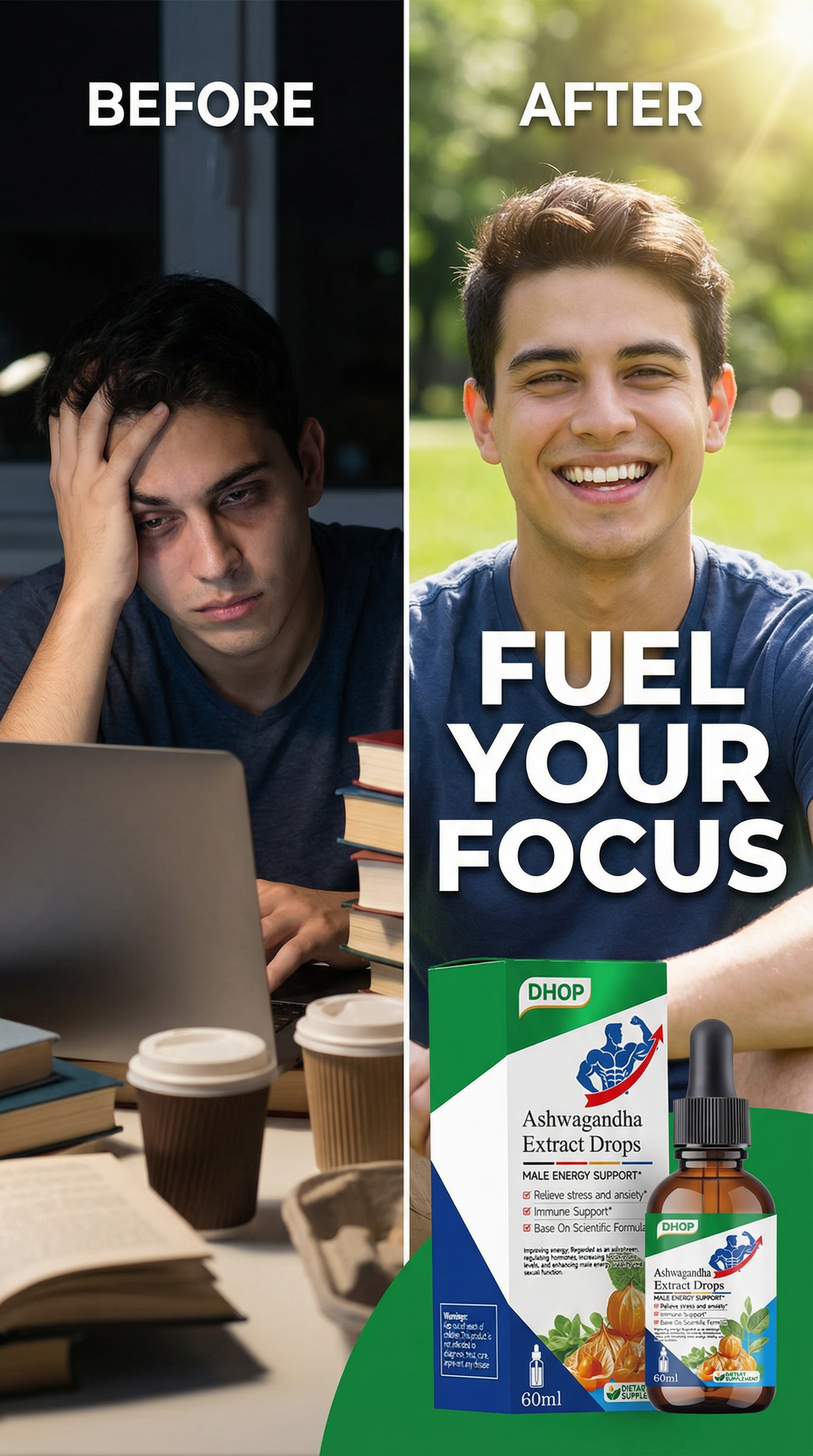 Men’s Energy + Focus & Sleep Support Drops – Ashwagandha Liquid Drops for Stress, Mood, and Daily Energy