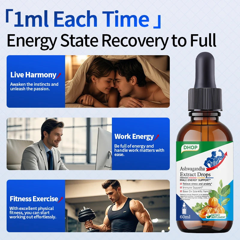 Men’s Energy + Focus & Sleep Support Drops – Ashwagandha Liquid Drops for Stress, Mood, and Daily Energy
